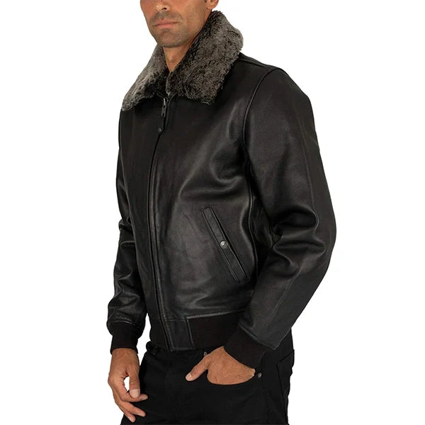 Classic Fur Collar Sheespkin Leather Jacket