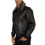 Classic Fur Collar Sheespkin Leather Jacket