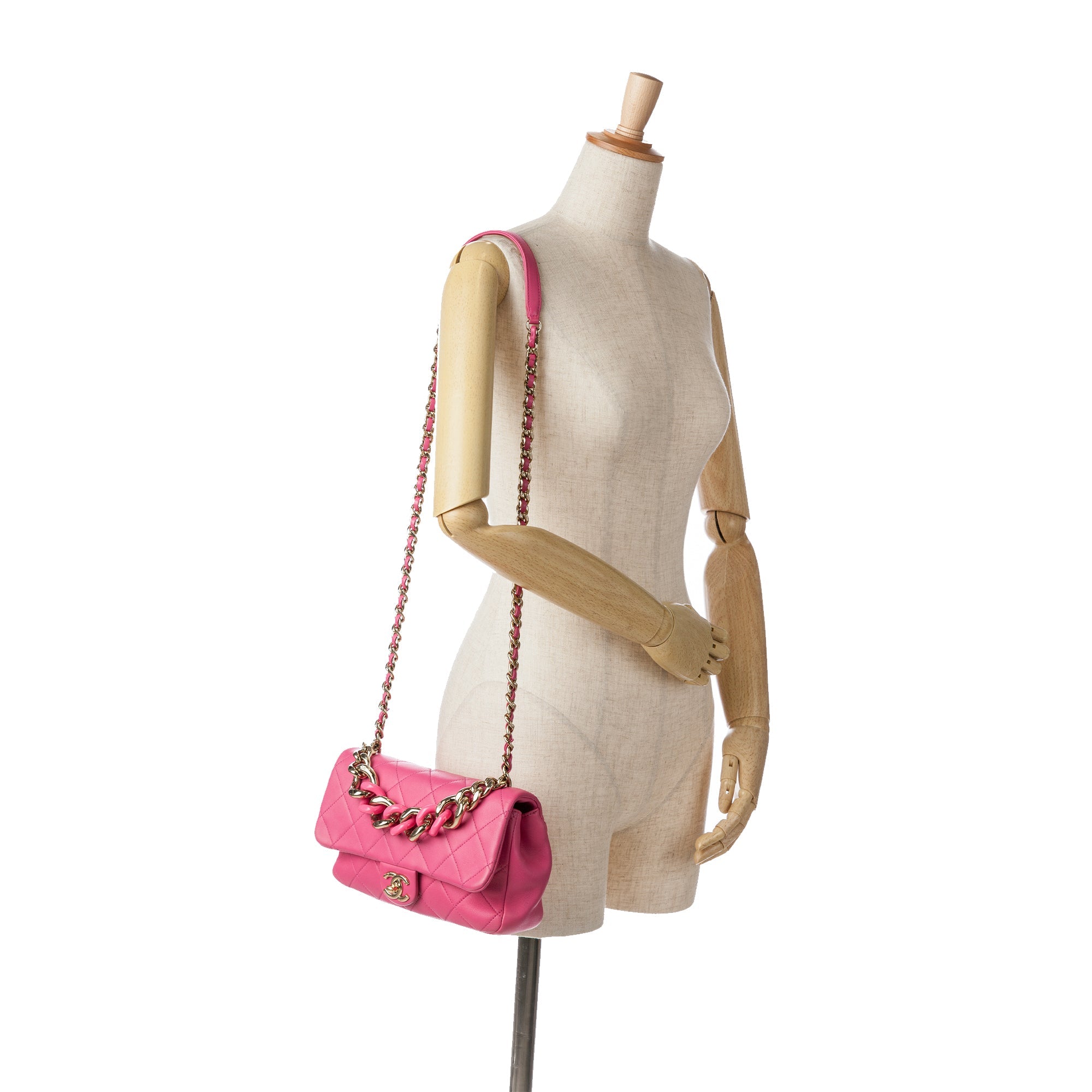Chanel Small Lambskin Elegant Chain Single Flap Pink