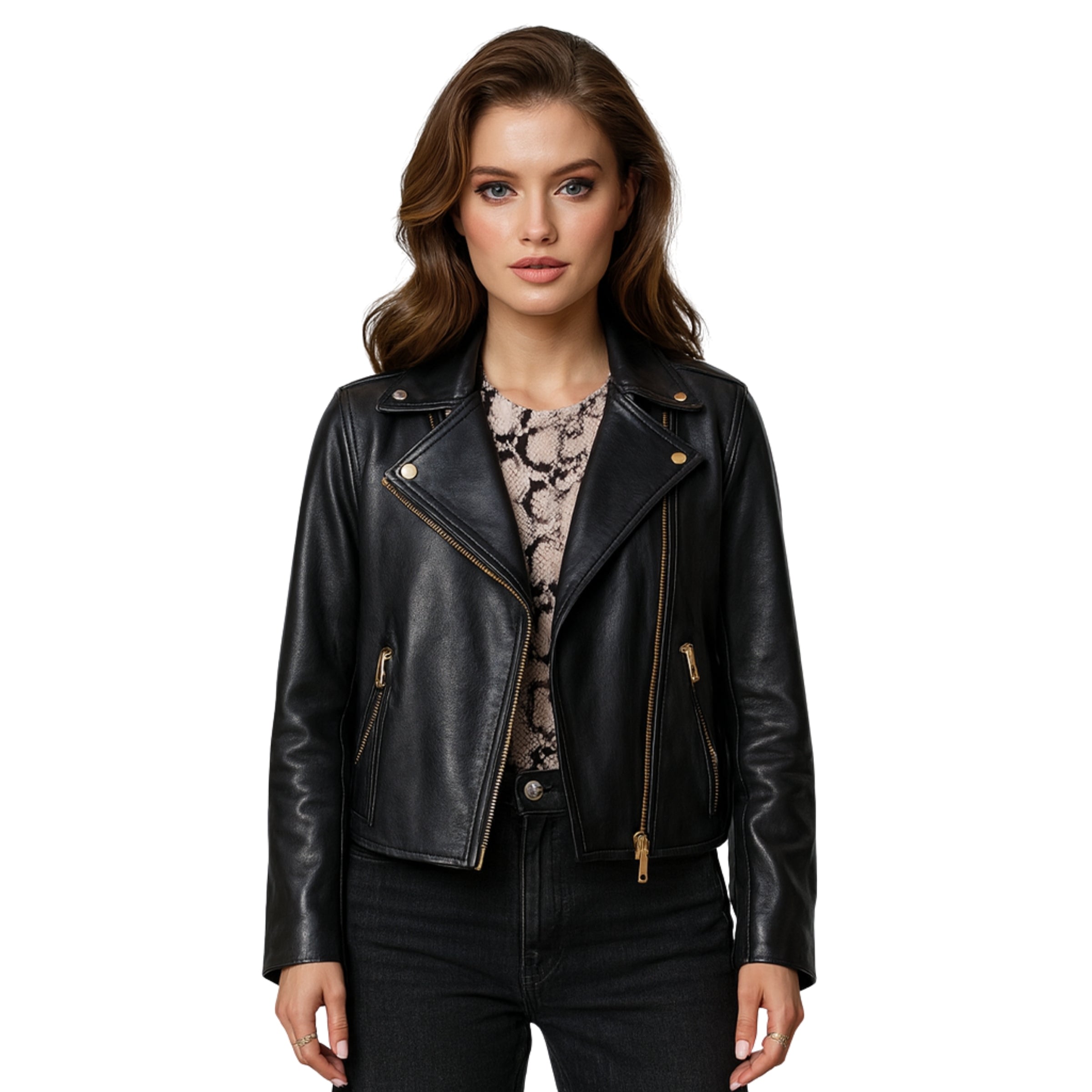 Eloria Slim Fit Black Biker Leather Jacket