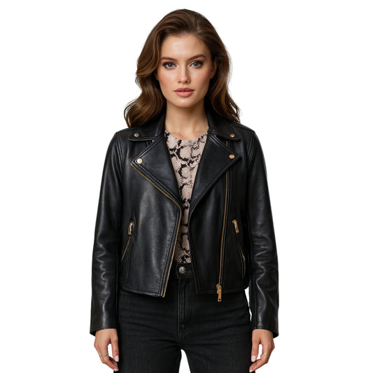 Eloria Slim Fit Black Biker Leather Jacket