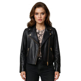 Eloria Slim Fit Black Biker Leather Jacket