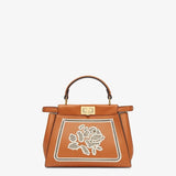 Fendi MINI Embroidered brown leather bag