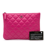 Chanel Small Quilted Caviar O Case Clutch Pink