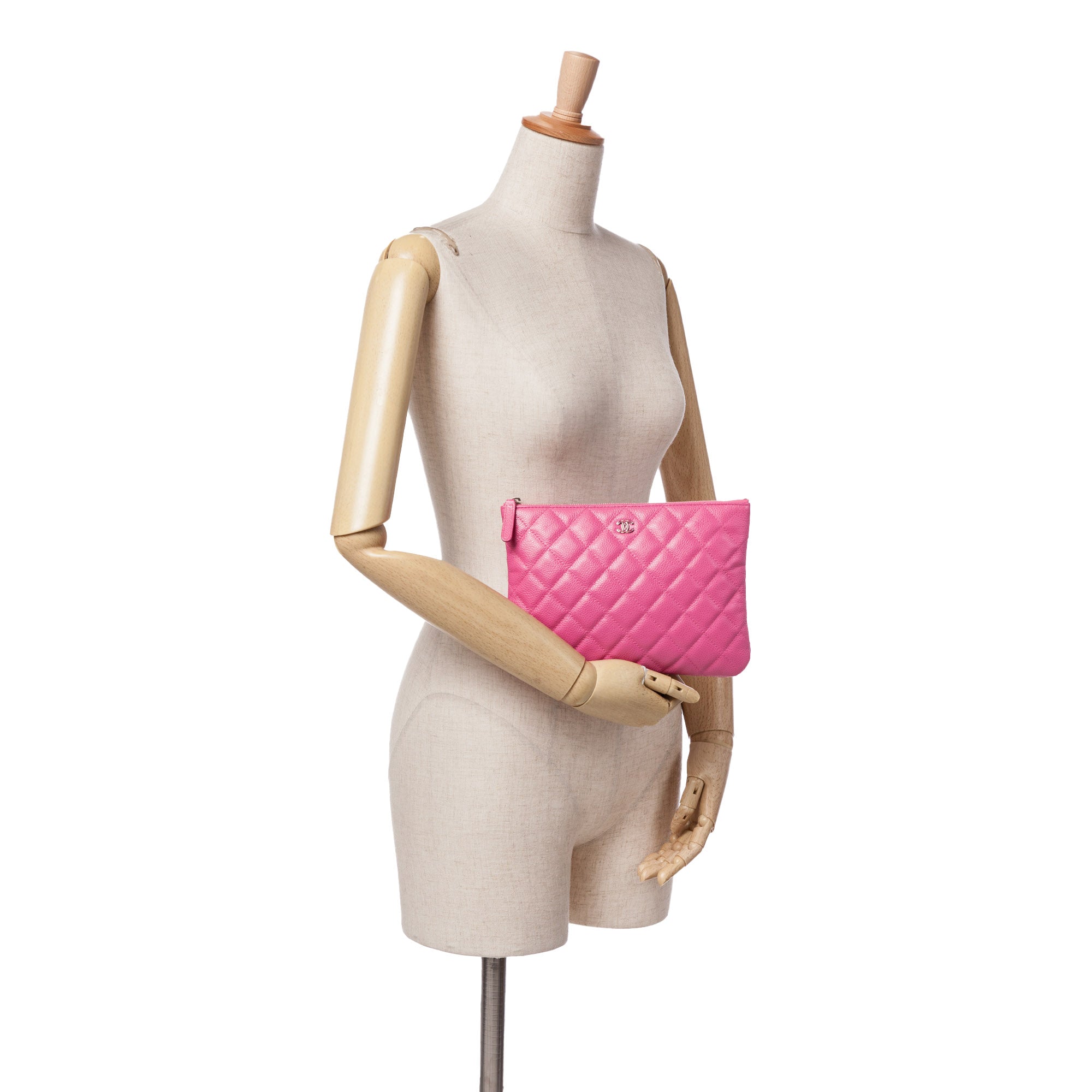 Chanel Small Quilted Caviar O Case Clutch Pink