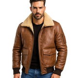 Men’s Aviator Camel Brown A2 Fur Shearling Geniune Sheepskin Jacket