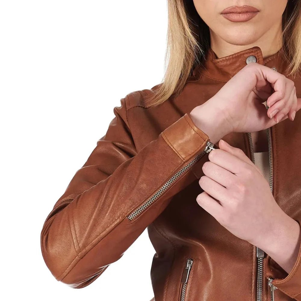 Ladies-Dark-Brown-Leather-Cafe-Racer-Jacket