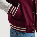 Mens Maroon And White Wool Letterman Varisty Jacket