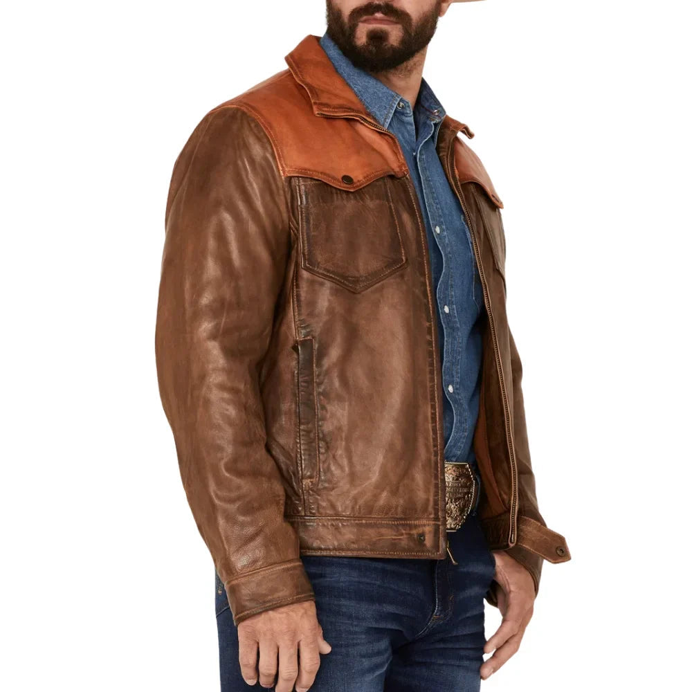 Men’s Brown Vintage Trucker Leather Jacket