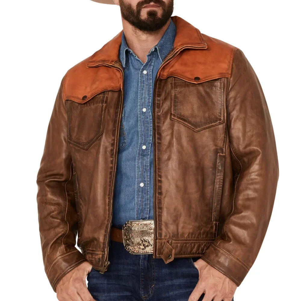 Men’s Brown Vintage Trucker Leather Jacket