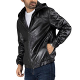Men’s- Stylish- Black- Leather- Jacket- With- Hood-