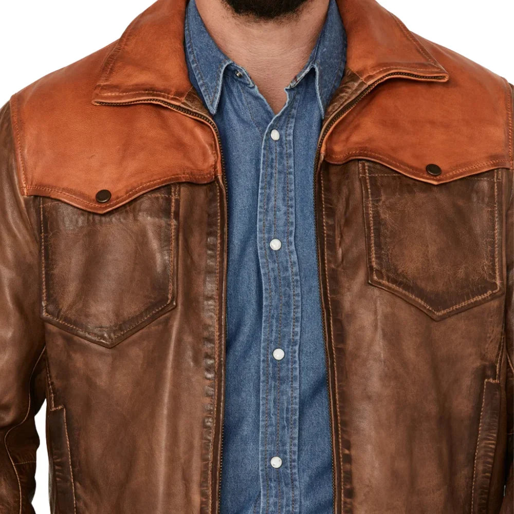 Men’s Brown Vintage Trucker Leather Jacket