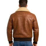 Men’s Aviator Camel Brown A2 Fur Shearling Geniune Sheepskin Jacket