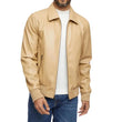 Men’s Beige Shirt Style Bomber Leather Jacket