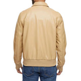 Men’s Beige Shirt Style Bomber Leather Jacket