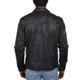 Mens Black Trucker Style Leather Jacket
