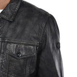 Mens Black Trucker Style Leather Jacket