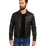 Zayden Men’s Black Sheepskin Trucker Leather Jacket