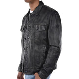 Mens Black Trucker Style Leather Jacket