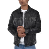 Mens Black Trucker Style Leather Jacket