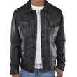 Mens Black Trucker Style Leather Jacket