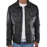 Mens Black Trucker Style Leather Jacket