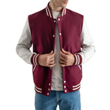 Mens Maroon And White Wool Letterman Varisty Jacket
