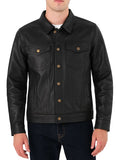 Men’s Classic Black Trucker Leather Jacket