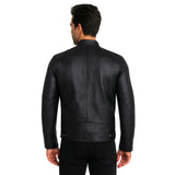 Men’s Classic Retro Black Biker Genuine Sheeskin Leather Jacket