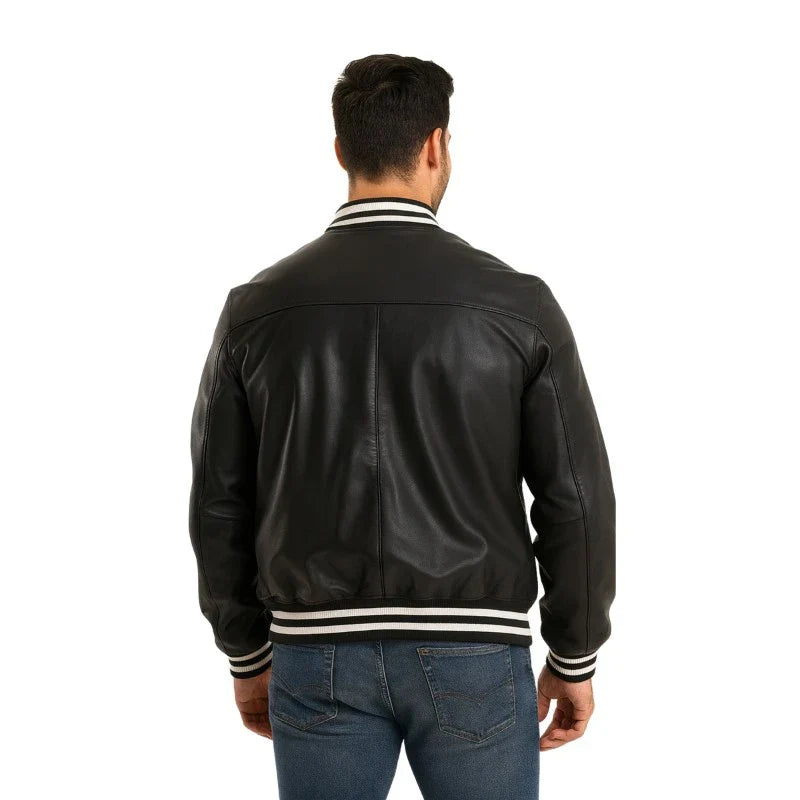 Men’s Genuine Leather Varsity Bomber Jacket