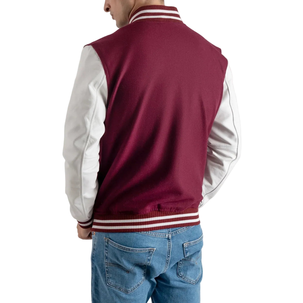 Mens Maroon And White Wool Letterman Varisty Jacket