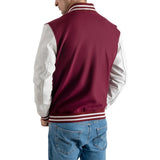 Mens Maroon And White Wool Letterman Varisty Jacket