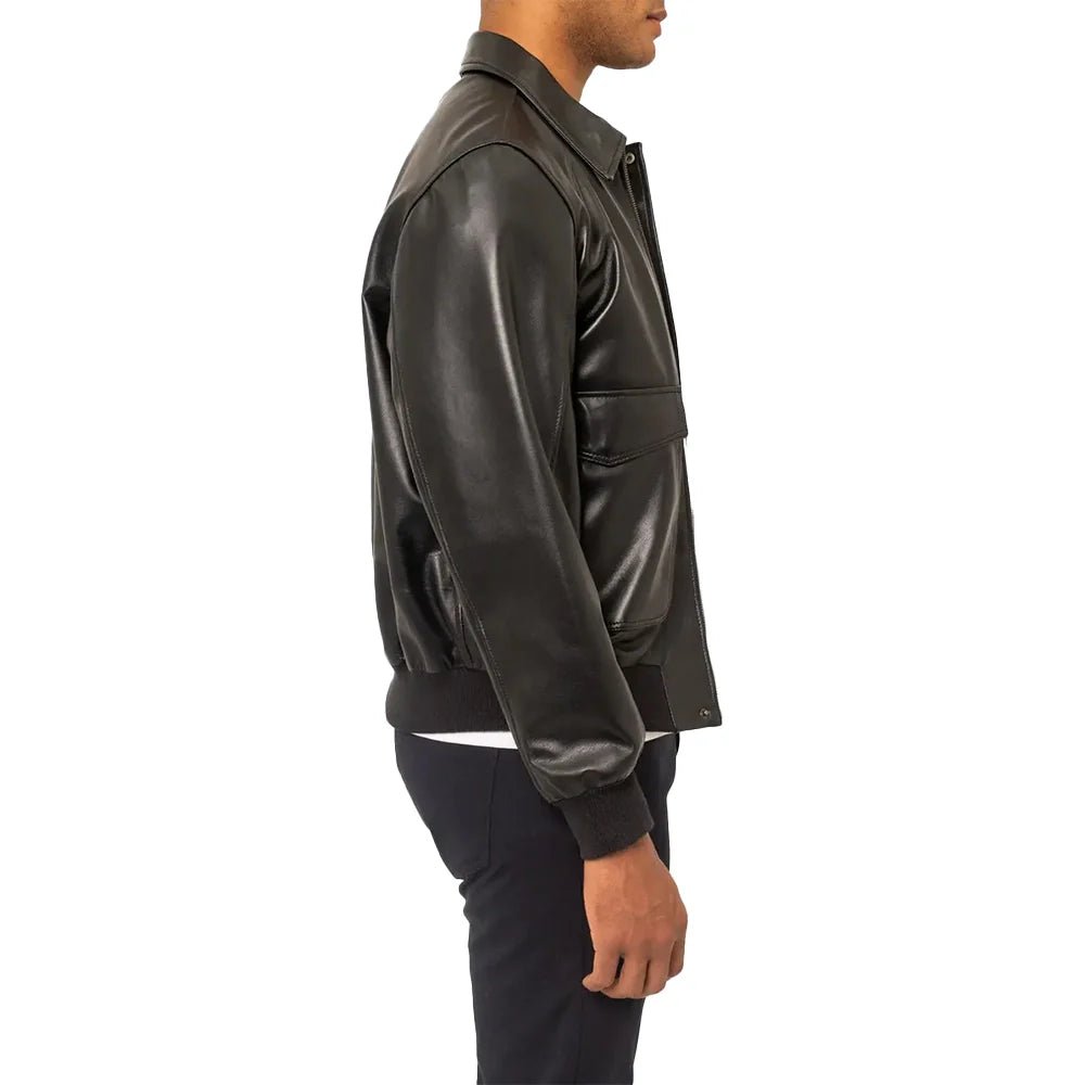Military- Style- A2- Black- Leather- Bomber- Jacket-