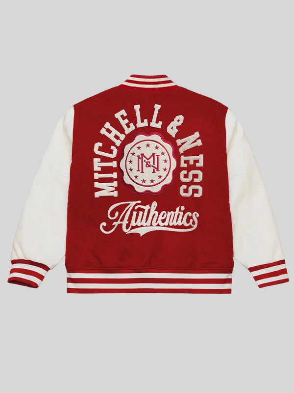 Mitchell & Ness Red Authentic Branded Letterman Jacket