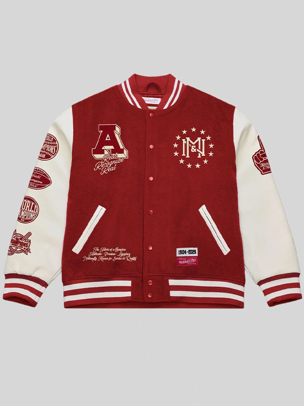 Mitchell & Ness Red Authentic Branded Letterman Jacket