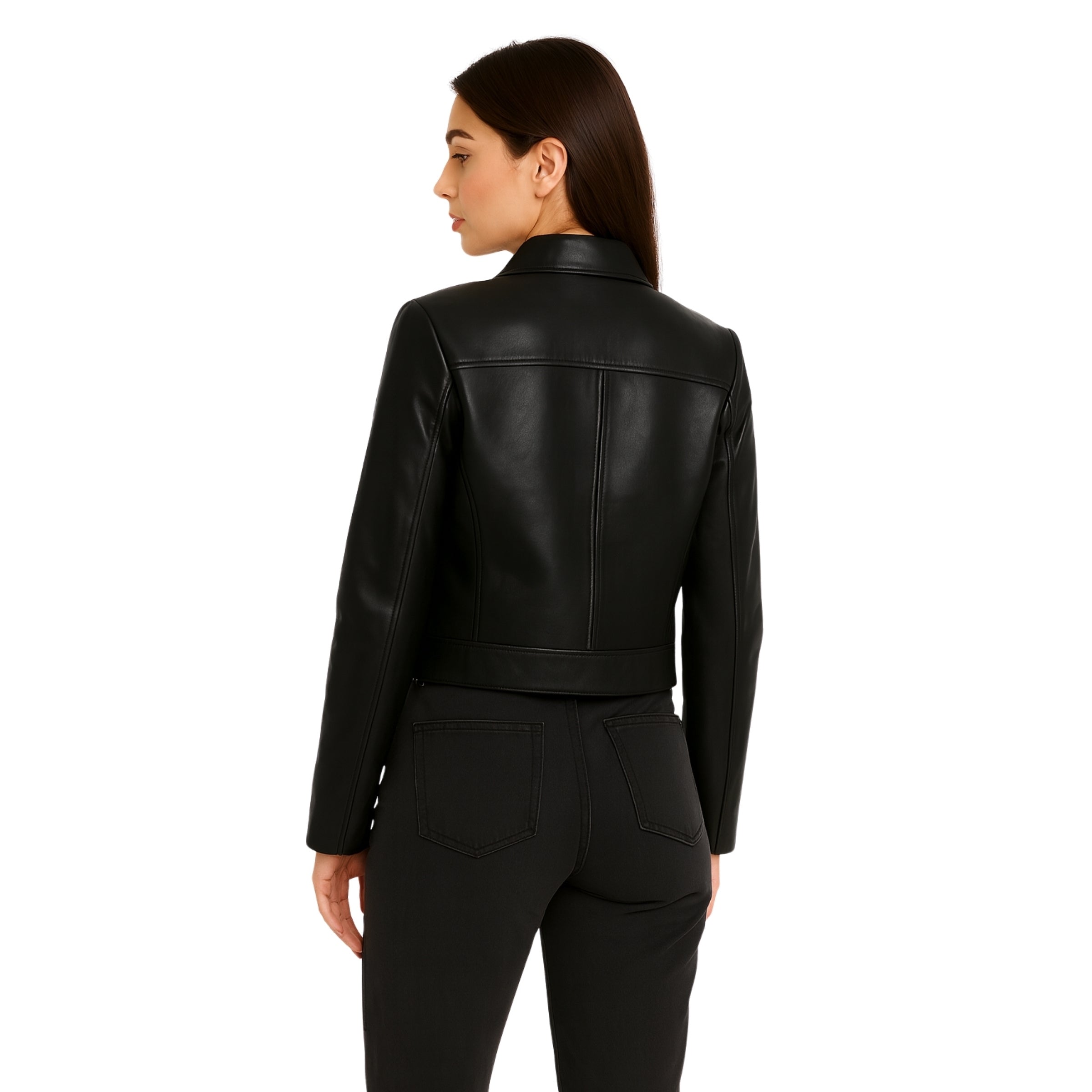 Norvia Womens Black Bomber Style Leather Jacket