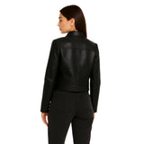 Norvia Womens Black Bomber Style Leather Jacket