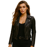Nuvira Womens Black Genuine Asymmetrical Leather Jacket 