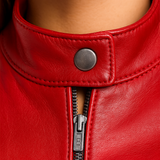 Real Leather Red Cafe Racer Jacket