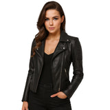 Seravi Black Leather Biker Jacket for women