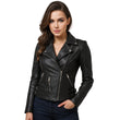 Seravi Womens Black Leather Biker Jacket