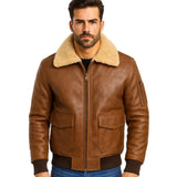 Men’s Aviator Camel Brown A2 Fur Shearling Geniune Sheepskin Jacket
