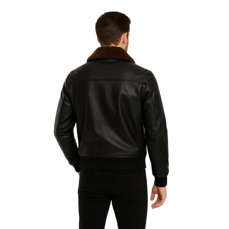 Men’s Black Bomber Shearling Leather Jacket