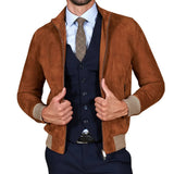 Mens Tan Bomber Suede Leather Jacket