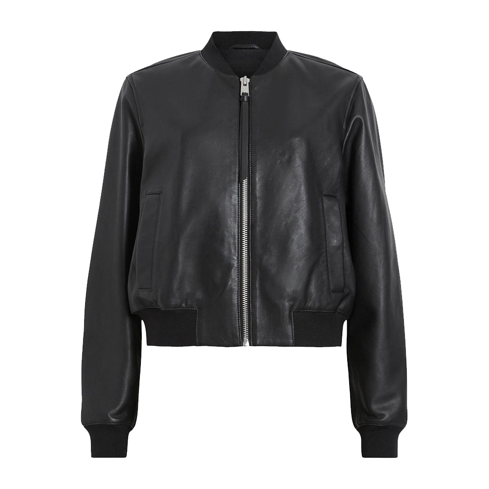 Women Black Leather Bomber Jacket