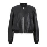 Women Black Leather Bomber Jacket