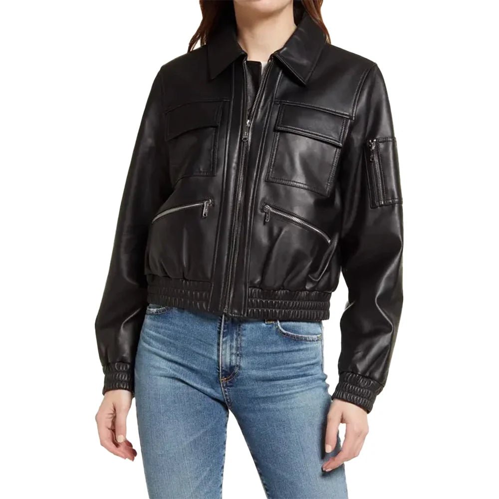 Womens Black Bomber Leather Jacket