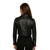 Womens Black Cropped Biker Leather Jacket