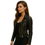 Womens Black Genuine Asymmetrical Leather Jacket