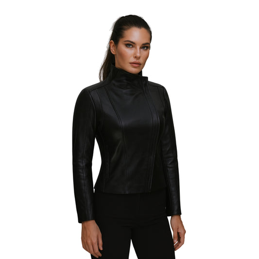 Womens Black Genuine Leather Biker Jacket